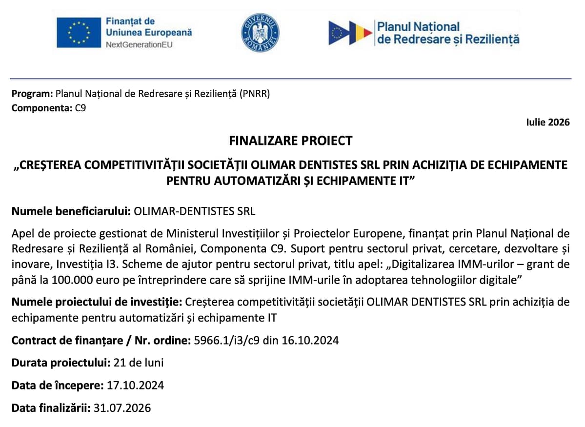 Comunicat presa – FINALIZARE PROIECT 5966.1/i3/c9