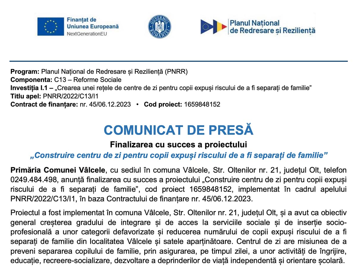 Comunicat – Finalizare proiect 1659848152