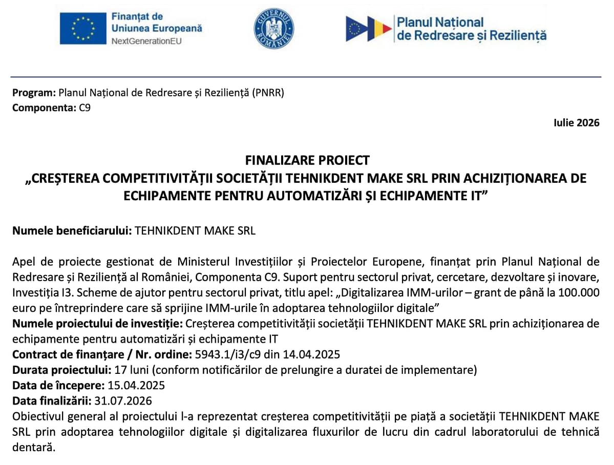 Comunicat presa – FINALIZARE PROIECT 5943.1/i3/c9